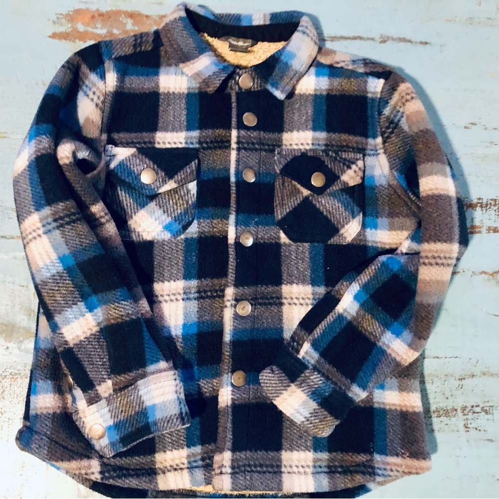 Eddie Bauer Kids Blue and White Plaid Button Down Shirt
